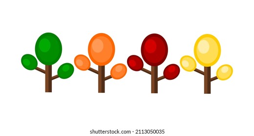 set of trees on white background