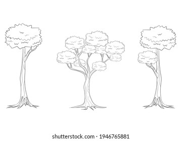 Set of trees outline on a white background.
