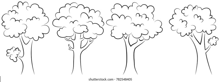 Set of trees outline on a white background