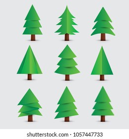 Set of trees with paper art style,vector illustration. 