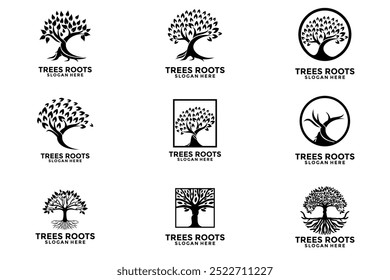 Set of Trees and Roots logo design vector illustration