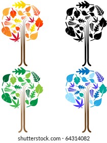 Set of trees in season colors