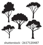 set of trees silhouette. black and white vector illustration	