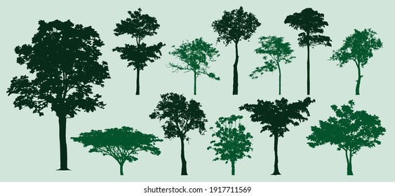 set of trees silhouette, retro images nature, vector illustration