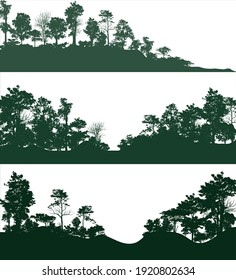 set of trees silhouette, retro images nature, vector illustration