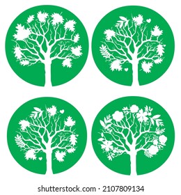  Set of Tree's silhouette symbol in green round.
