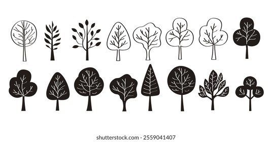 set of trees silhouette vector illustration