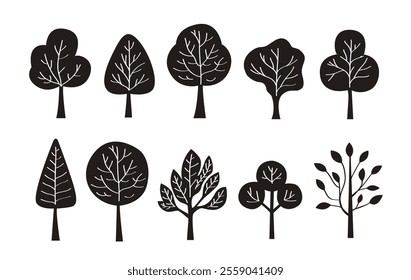 set of trees silhouette vector illustration