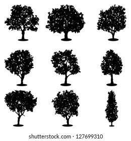 Set of trees silhouettes