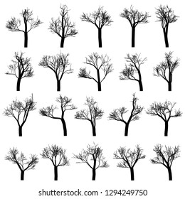 Set of trees silhouettes isolated on white background design elements. CG generated.