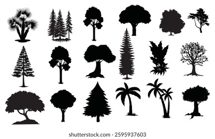 set of trees silhouettes vector set design 