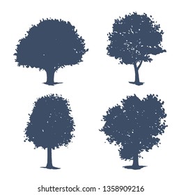 Set of trees silhouettes. Vector illustration of oak, maple and aspen.