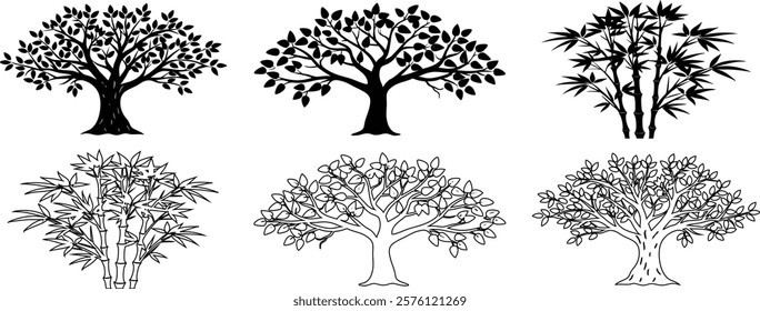 set of trees silhouettes . Vector Illustration.
