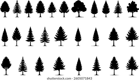 set of trees silhouettes , vector illustration