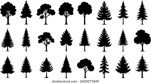 set of trees silhouettes , vector illustration