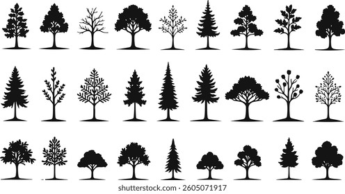 set of trees silhouettes , vector illustration