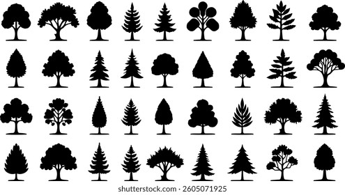 set of trees silhouettes , vector illustration