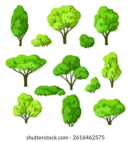 Set of trees. Spring or summer stylized plants.