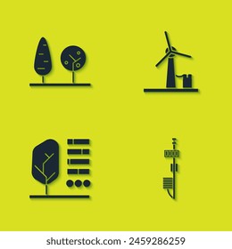 Set Trees, Standalone sensor, Plant status and Wind turbine icon. Vector