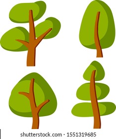 Set of trees for summer nature, Park and forest with green leaves. Cartoon flat illustration. Plants of different shapes
