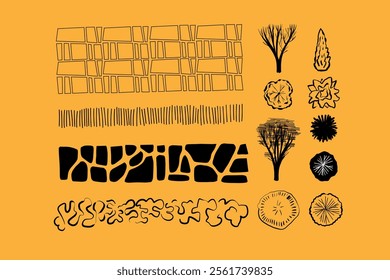 Set of trees, texture elements vector graphics