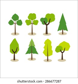 Set of trees. Tree symbols. Tree icons. Flat design.
