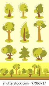 Set of trees. Variety trees in cartoon style