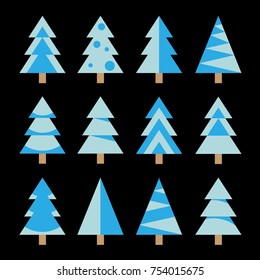 Set of Trees. Vector Illustration. Simple Shapes Flat Style. Christmas Design Elements