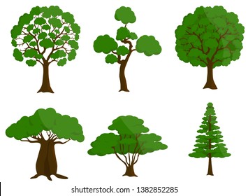 Set of trees vector illustrations. isolated on white.