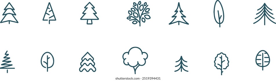 Conjunto de árboles Vector alineado iconos, símbolo de árbol