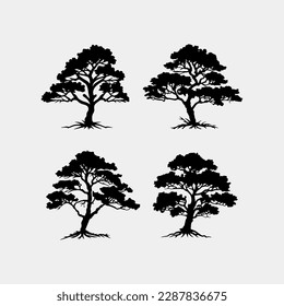 set of trees vector sillhouette