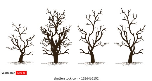 Set trees without leaves. Silhouette isolated brown on a white background. vector illustration.
