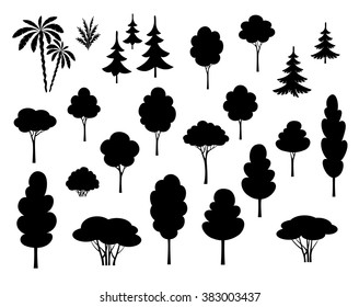 Set trees.Black outline.Vector illustration.