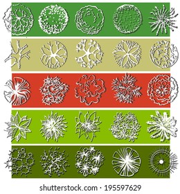 A set of treetop symbols, for architectural or landscape design