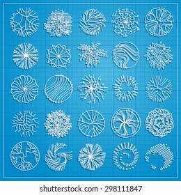 A set of treetop symbols, for architectural or landscape design