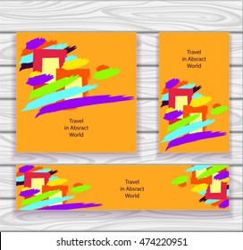 Set Trend Creative modern Abstract backgrounds made by hand draw  brushes full colors on orange or concept travel in abstract world  illustration abstract windows clouds