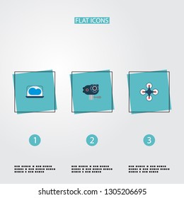 Set of trend icons flat style symbols with drone, cloud computing, action cam and other icons for your web mobile app logo design.