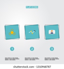 Set of trend icons flat style symbols with spinner, video blogger, trend and other icons for your web mobile app logo design.