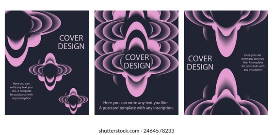 Set trend Pink Doll Abstract 3D Covers Desing with trend Distorted Gradient Geometric Shapes. Grunge Vintage pastel Posters Collection. Vector can used card Cover Design Template. EPS 10