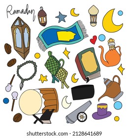 Set of trend Ramadan doodles isolated on white background. ramadan coming