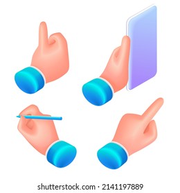 Establecer Ilustración Iométrica 3D Trending. Vector Hand muestra el estilo divertido y amigable de la caricatura 3D. Ilustraciones vectoriales web 3D