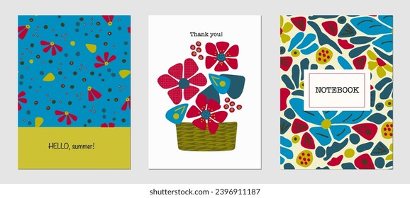 Set von trendigen Vorlagen, abstrakten Blumen, Pflanzen, Elementen, Minimalismus, handgezeichnet. Poster, Zimmereinrichtung, Design für Textilien, Postkarte, Konzept, Vektorgrafik