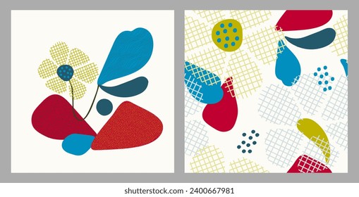Set of trending templates, abstract shapes and elements, minimalism, hand drawn. Poster, room interior decor, design for textiles, postcard, concept, Vector