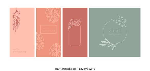 Set of trending vector social media banners with floral elements. Modern style. 