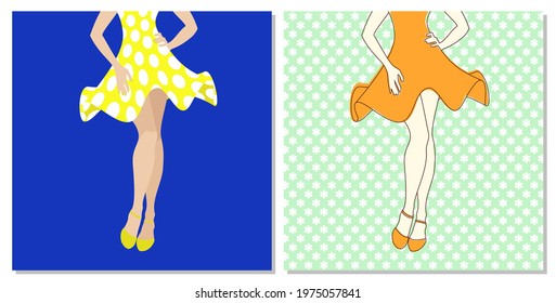 Set of trendy abstract background. Silhouette of a woman in a dress. Editable mask. Template for your design works. Vector illustration.