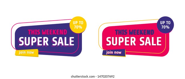 Set of trendy abstract banners. Flash sale poster and banner. Template ready for use in web or print design. Social media poster. Origami label vector for online shop.