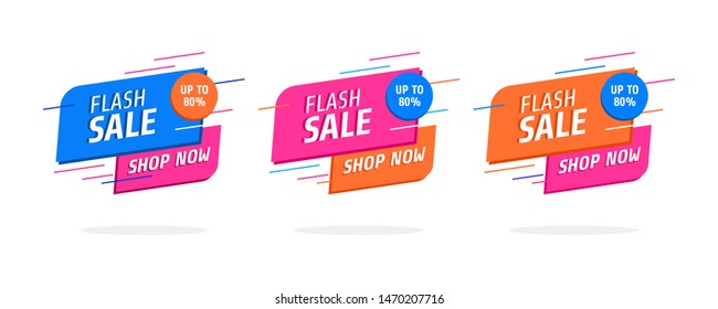 Set of trendy abstract banners. Flash sale poster and banner. Template ready for use in web or print design. Social media poster. Origami label vector for online shop.