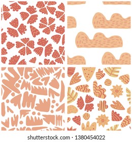 Set of trendy abstract blotch shape seamless pattern. Concept contemporary fabric textile design on white background. Modern backdrop for book covers, wallpapers, design, graphic art, wrapping