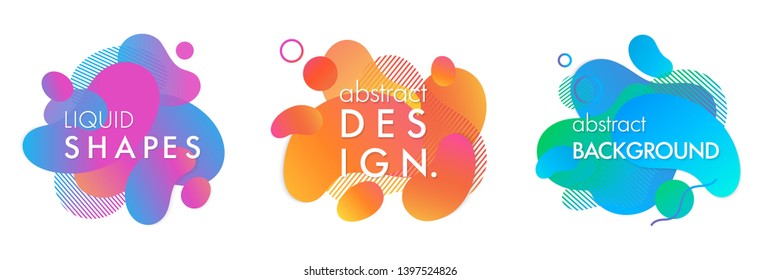 Set of trendy abstract compositions with flowing liquid shapes and geometric elements.Dynamic fluid shapes.Abstract templates perfect for prints; flyers; banners; presentations; covers; logos and more