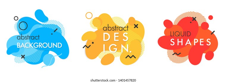 Set of trendy abstract compositions with flowing liquid shapes and geometric elements.Dynamic fluid shapes.Abstract templates perfect for prints; flyers; banners; presentations; covers; logos and more